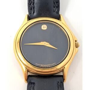 Vintage Movado Museum Women’s Watch Gold Tone Black Dial Swiss Quartz